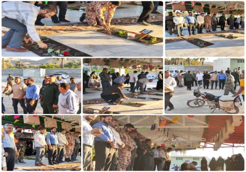 غبارروبی قبور مطهر شهدا به مناسبت هفته بسیج در شهر مبارک‌آباد